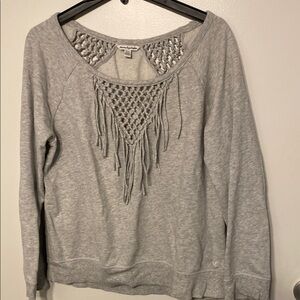 American Eagle Outfitters Gray Sweatshirt with Fringe Detail